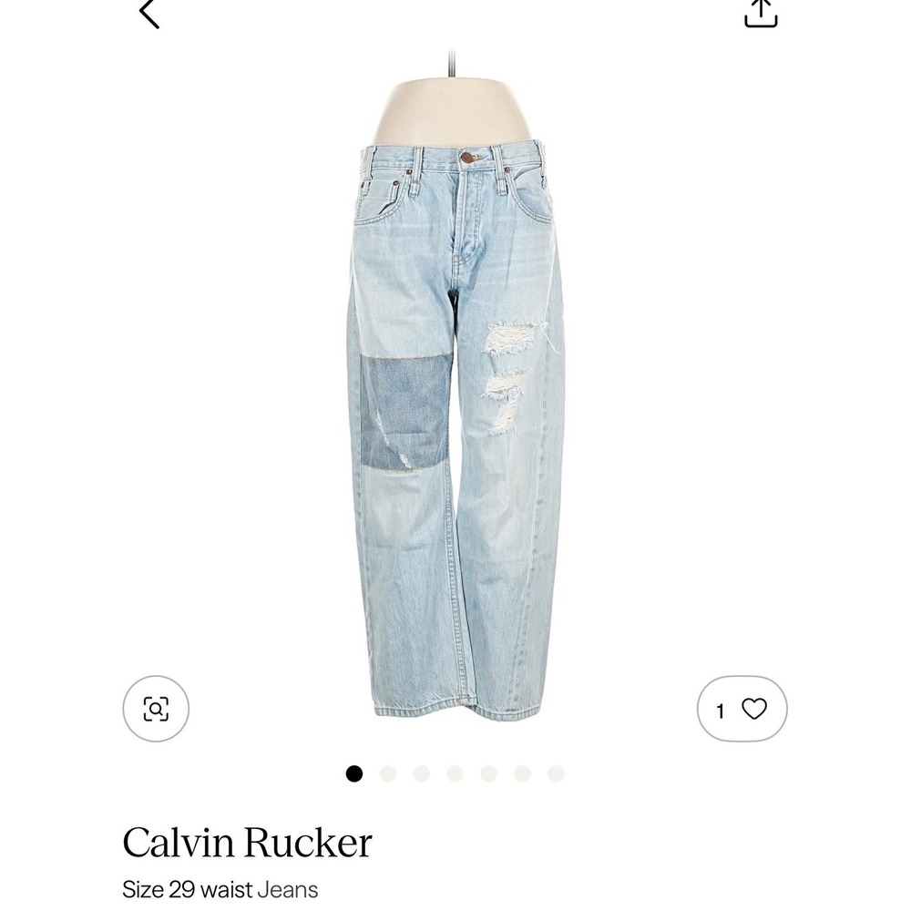 Calvin Rucker Jeans Womens 29 Blue Good Distressed Patchwork Boyfriend Denim